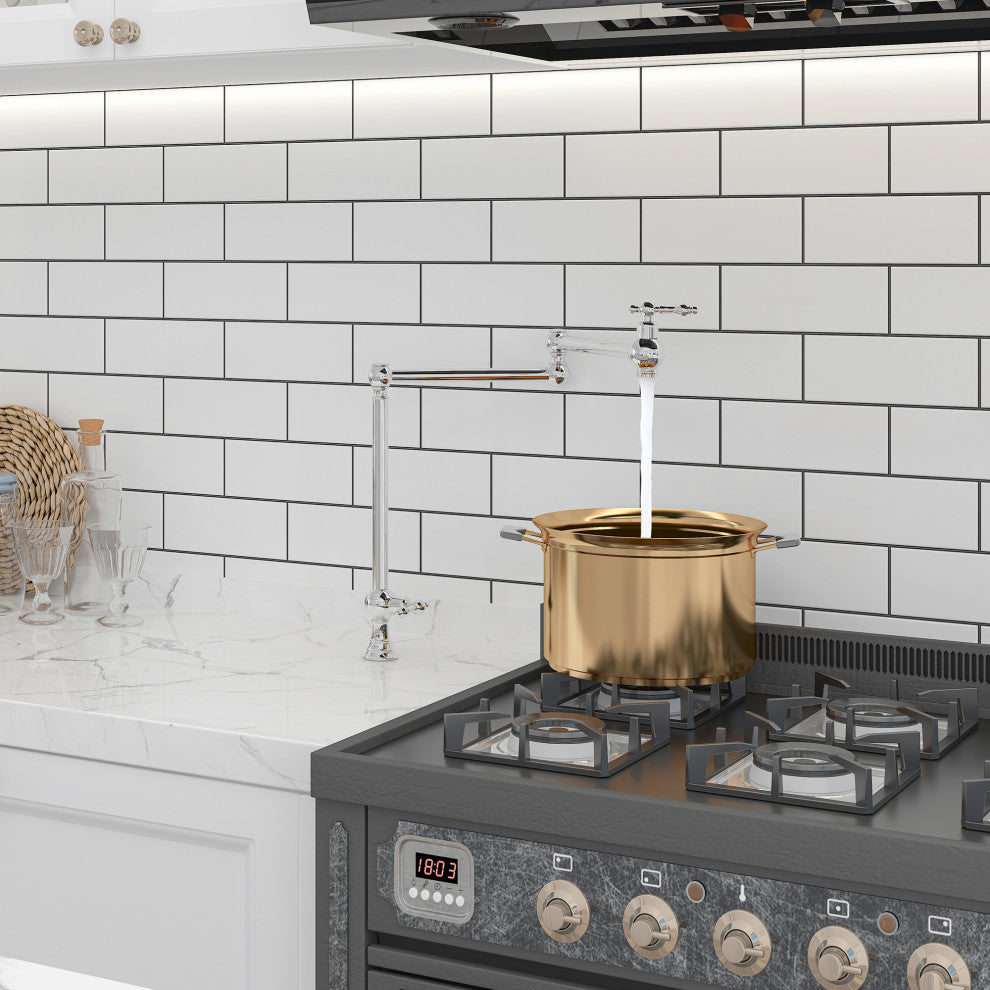 Deck-Mounted Double Handle Pot Filler Kitchen Faucet Stove Faucet, Chrome Plating