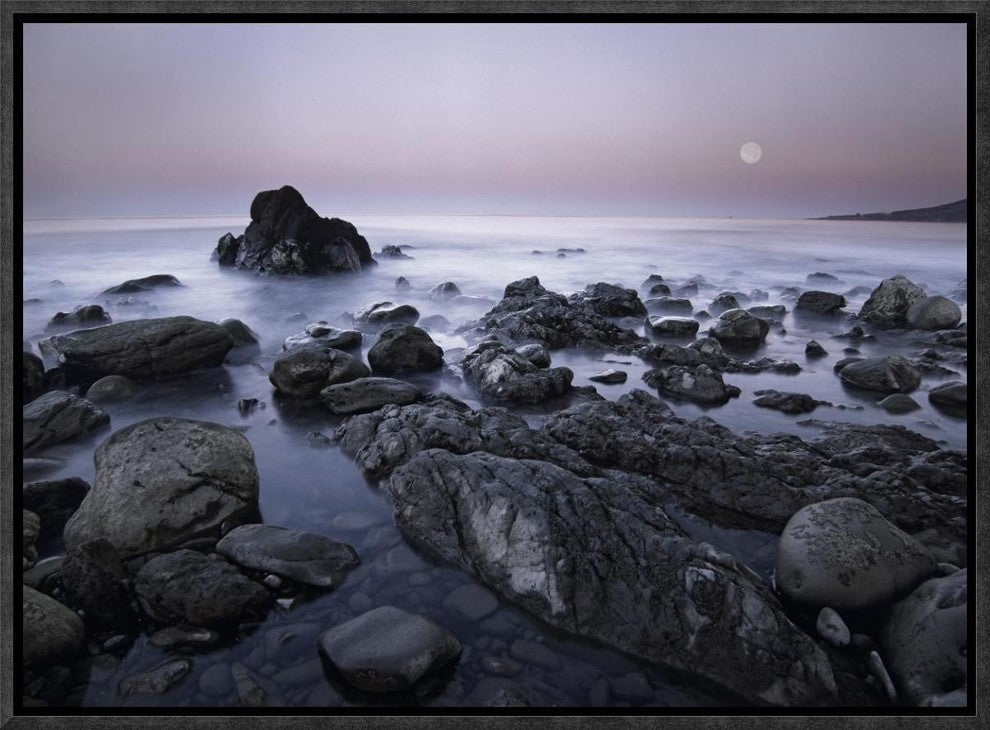 Full Moon Over Boulders At El Pescador State Beach, Malibu, California, 16"x12"