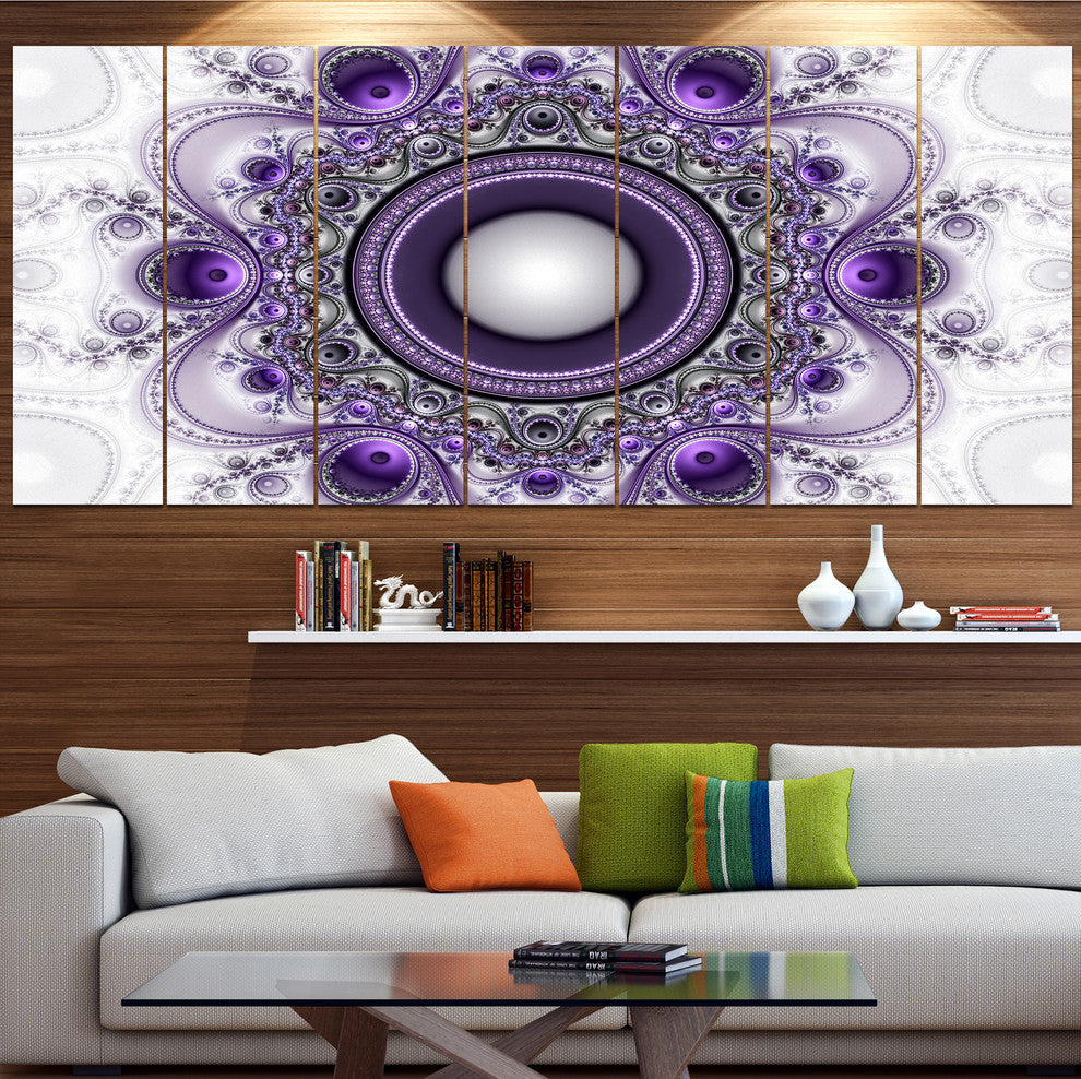Purple Fractal Pattern with Circles, Abstract Canvas Print, 83"x32", 7 Panels