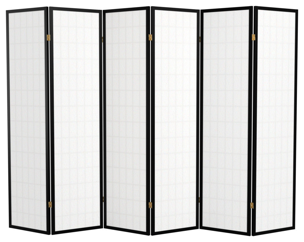 6' Tall Window Pane Shoji Screen, Black, 6 Panels