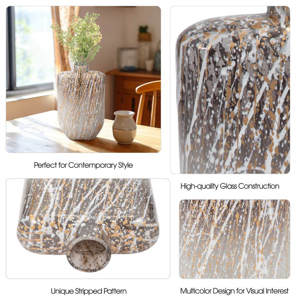 Glass, 10", Striped Stained Vase, Multi