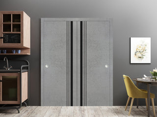 Bypass Doors 60 x 96 | Planum 0011 Concrete with  | Sturdy Rails