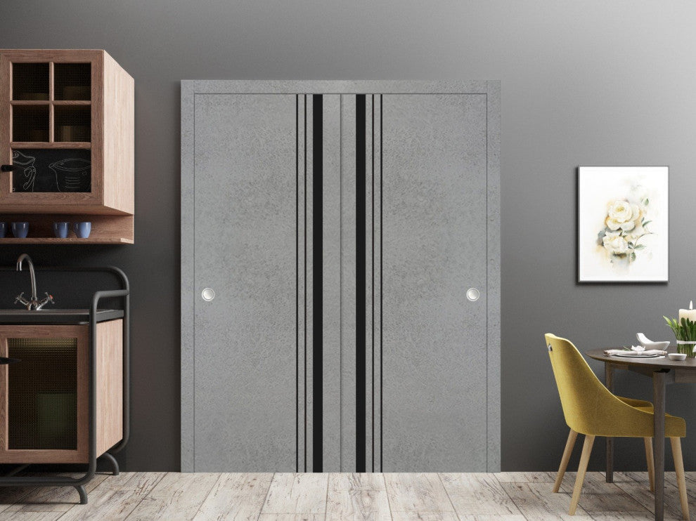 Bypass Doors 60 x 96 | Planum 0011 Concrete with  | Sturdy Rails