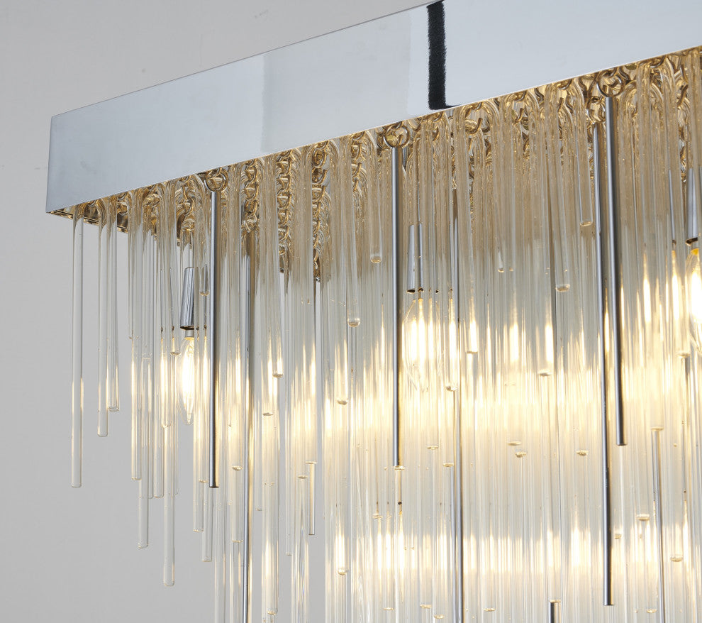 14-Light Chrome Rectangular Chandelier with Looped Glass