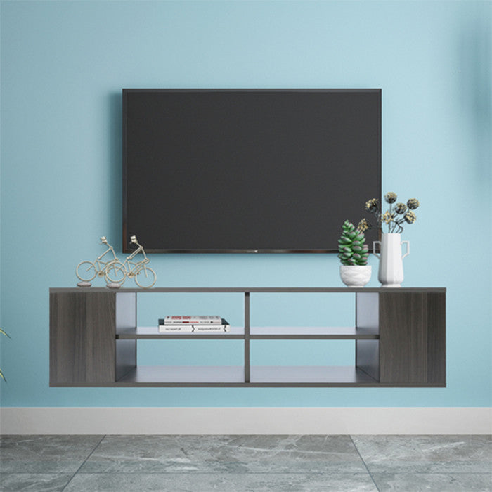 Wall Mounted black OAK floating tv stand height adjustable wooden tv