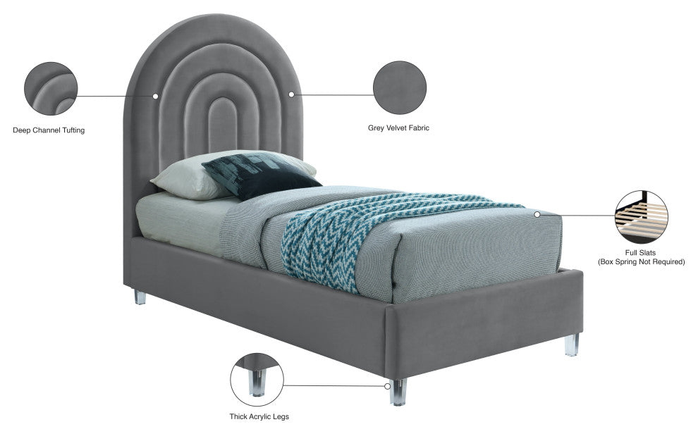 Rainbow Velvet Upholstered Bed, Gray, Twin