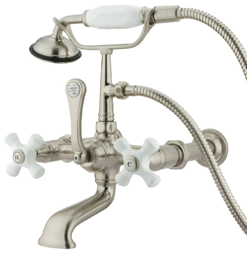 Kingston Brass 7" Wall Mount Tub Faucet With Hand Shower, Brushed Nickel