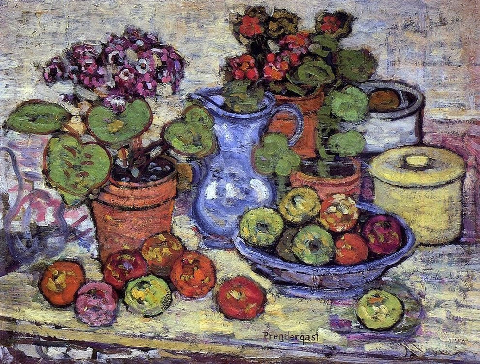 Maurice Prendergast Cinerarias and Fruit, 21"x28" Wall Decal