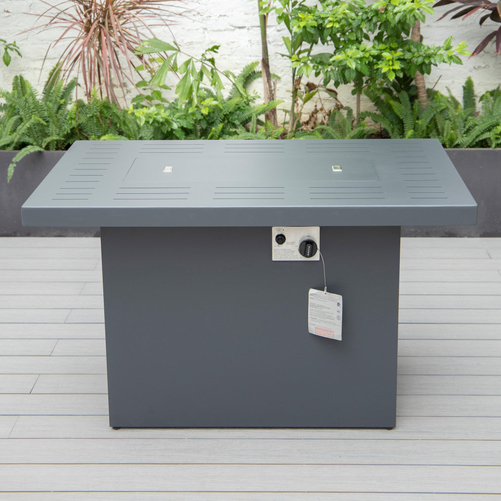 LeisureMod Chelsea Patio Modern Black Aluminum Propane Fire Pit Table Black