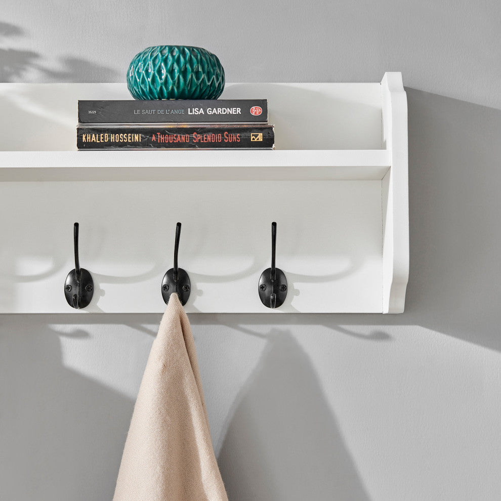 Danya B. Entryway Floating Utility Wall Shelf with Hooks "“ Wall Mounted, White