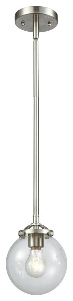 Beacon 1-Light LED Mini Pendant, Brushed Satin Nickel, Glass: Clear