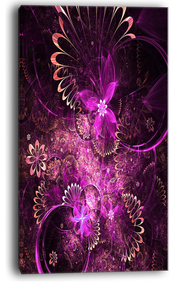 "Glossy Bright Purple Fractal Flower" Floral Wall Art Canvas, 16"x32"