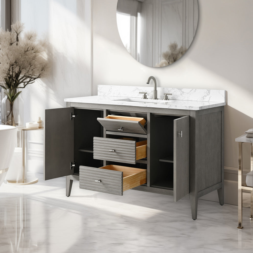 Vanity Art Freestanding Vanity, Driftwood Gray, 48", Single Sink, Brushed Nickel