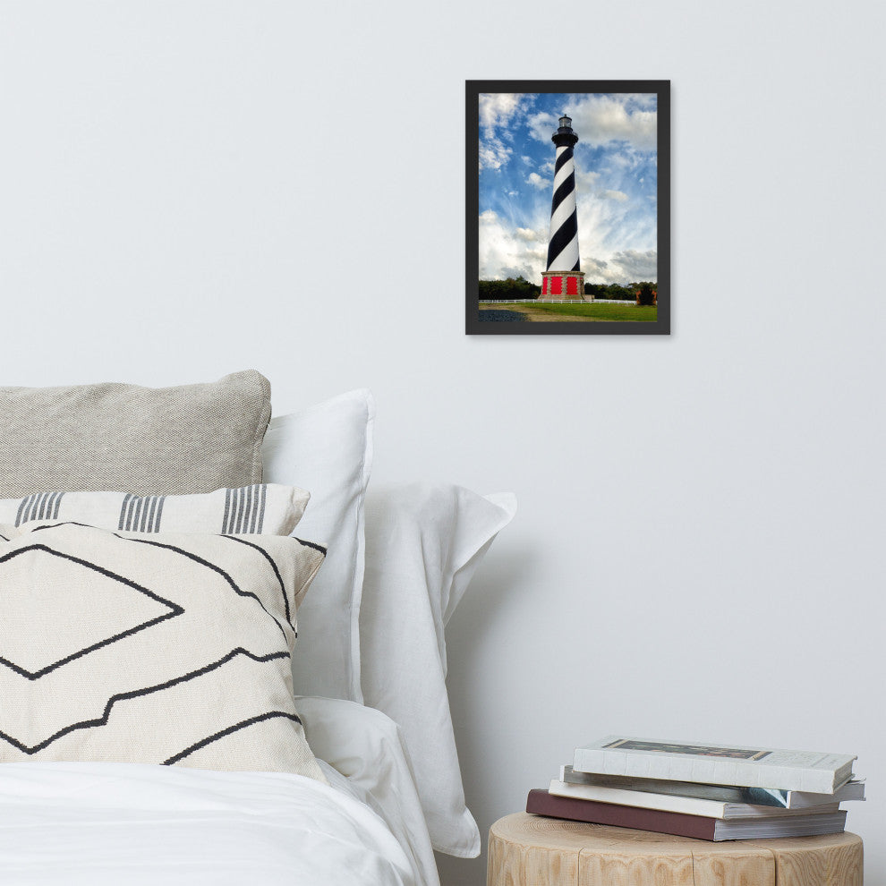 Cape Hatteras Lighthouse Coastal Landscape Framed Photo Paper Wall Art Prints, Black, 11" X 14"