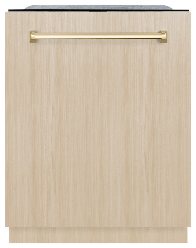 ZLINE Monument 24" Panel Ready Dishwasher With a Gold Handle, DWMTZ-24-G