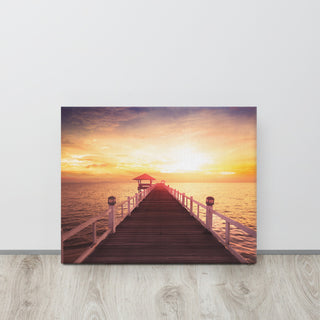 Surreal Wooden Pier at Sunset Landscape Photo Canvas Wall Art Prints, 16" X 20"