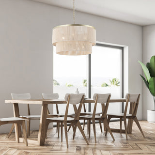 GetLedel 23.8" 6-Light Dimmable Handwoven Drum Chandelier, Gold