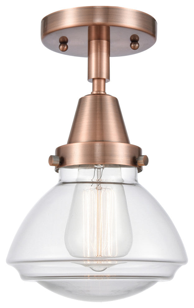 Innovations 447-1C-AC-G322-LED Olean 1 Light Flush Mount, Antique Copper