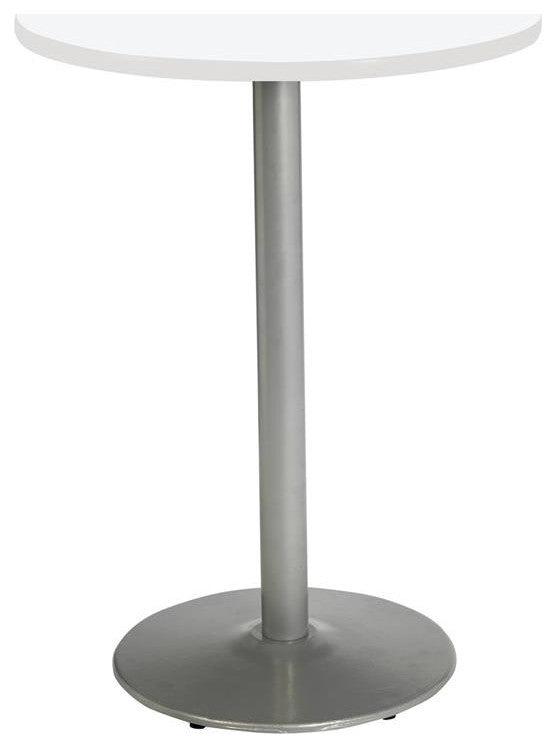 KFI Mode 36" Round Top Breakroom Table White Round Silver Base Bistro Height