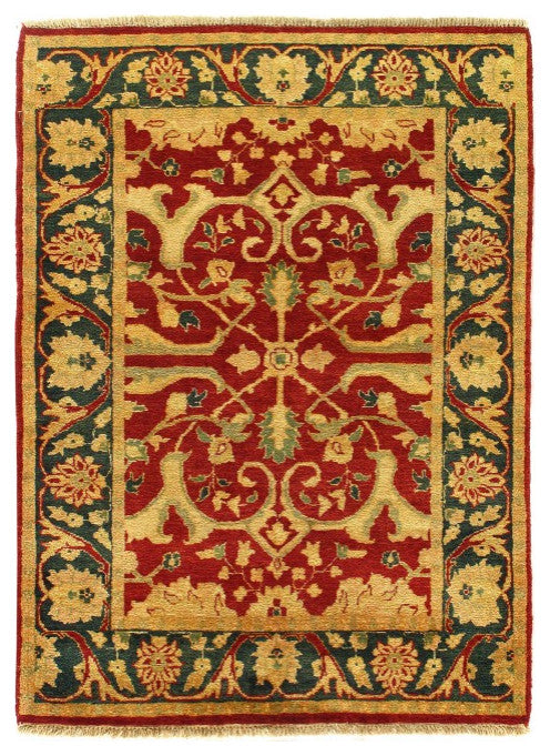 Red Color Fine Hand Knotted Agra 4'x5'8''