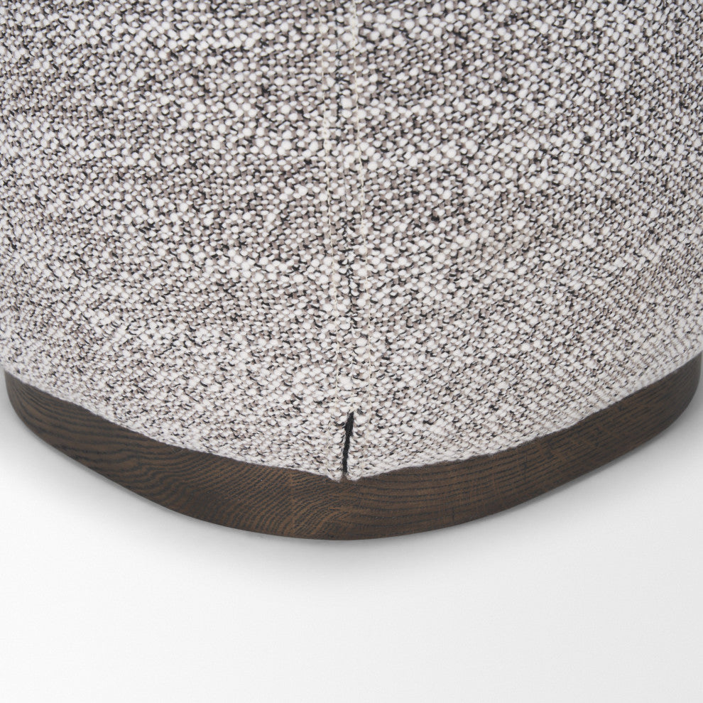 Siren Gray Fabric With Dark Brown Wood Round Pouf