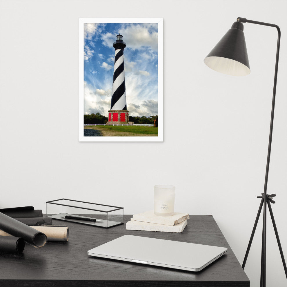 Cape Hatteras Lighthouse Coastal Landscape Framed Photo Paper Wall Art Prints, White, 12" X 18"