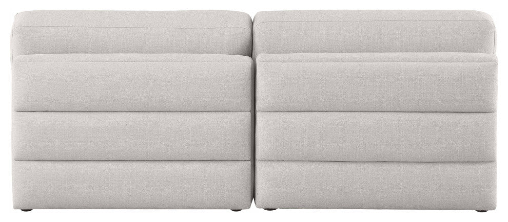 Beckham Linen Textured Fabric Upholstered 2-Piece Modular Sofa, Beige