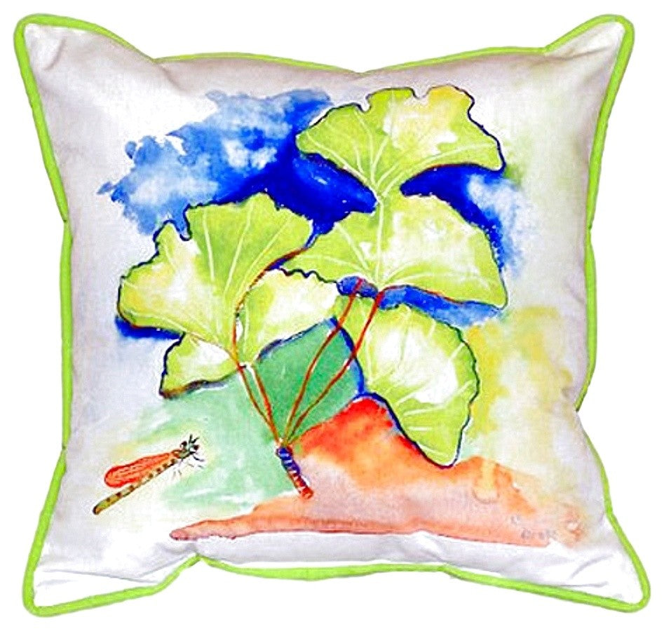 Betsy Drake Gingko Leaves Small Indoor/Outdoor Pillow 12x12