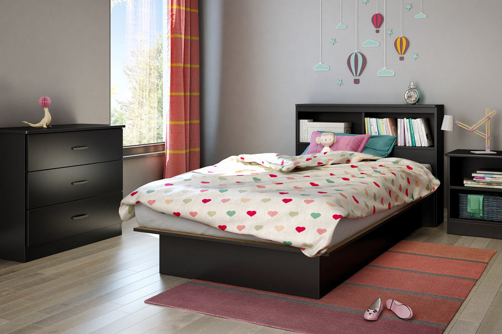 South Shore Libra Twin Bookcase Headboard, 39'', Pure Black