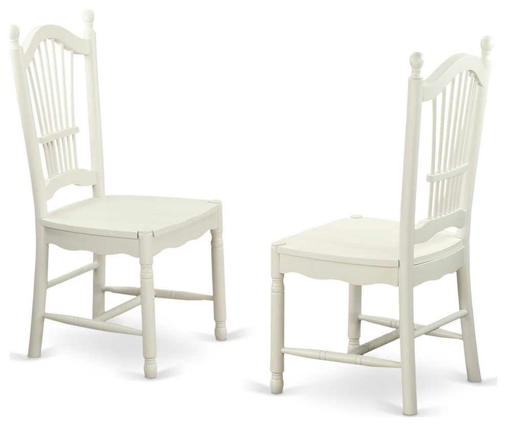 Dining Set 5 Pcs- 4 Chairs, Wood Table, Linen White Solid Wood Frame.