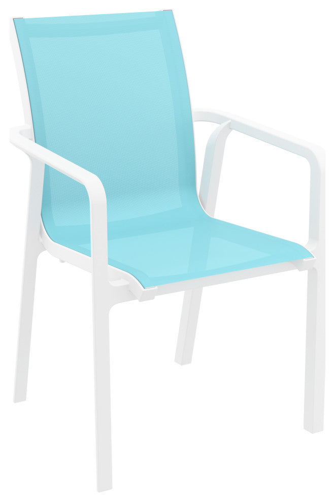 Pacific Sling Arm Chair, Set of 2, White Frame/Turquiose Sling
