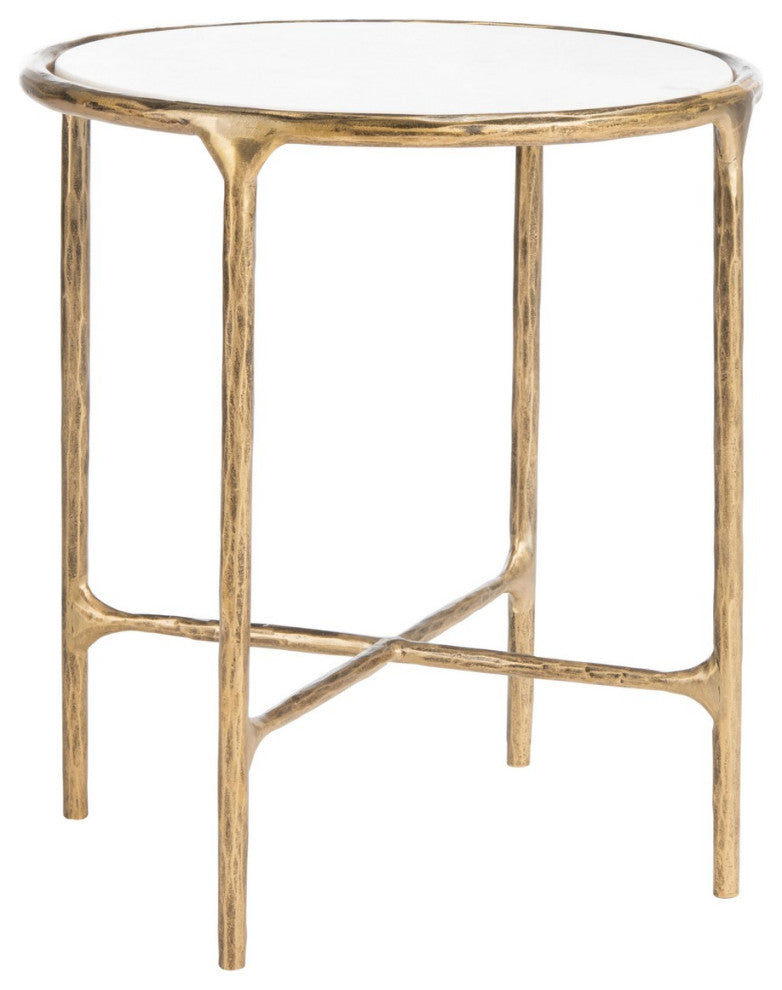 Safavieh Couture Jessa Forged Metal Round End Table, Brass/White