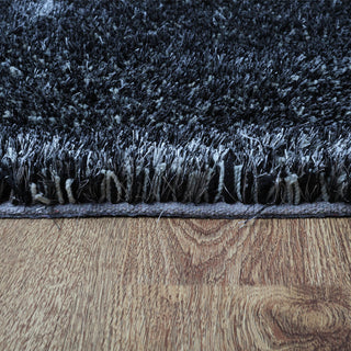 HAND TUFTED SHAG POLYESTER ECO-FRIENDLY AREA RUGS, Black Silver Color, Geometric