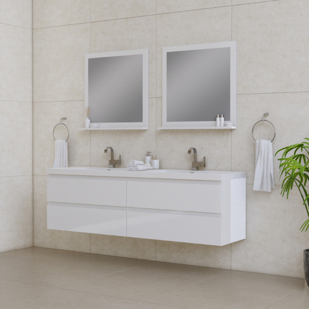 Paterno 72" Double Wall Mounted Bathroom Vanity With Sink, White