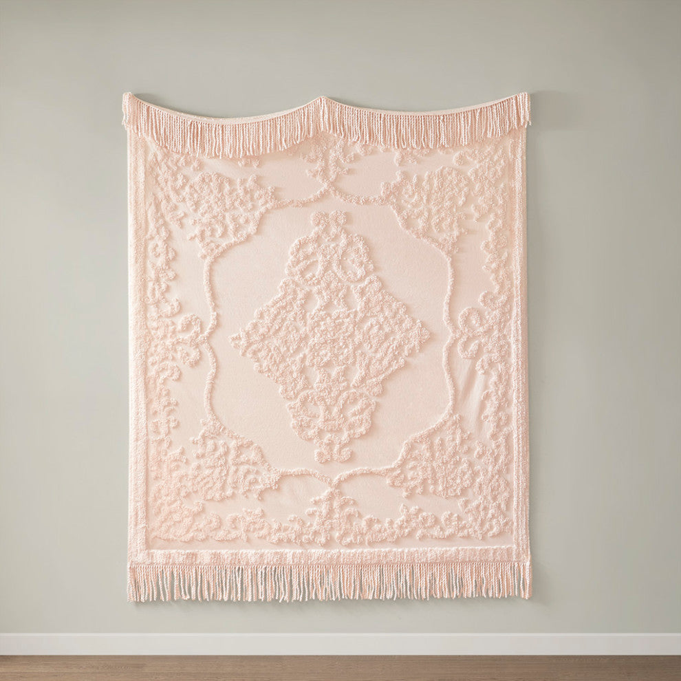 Madison Park Chloe Fringed Tufted Throw Blanket, Boho Pattern, Pink