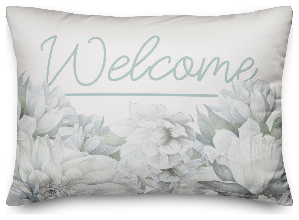Welcome White Painted Dahlias 3 14x20 Spun Poly Pillow