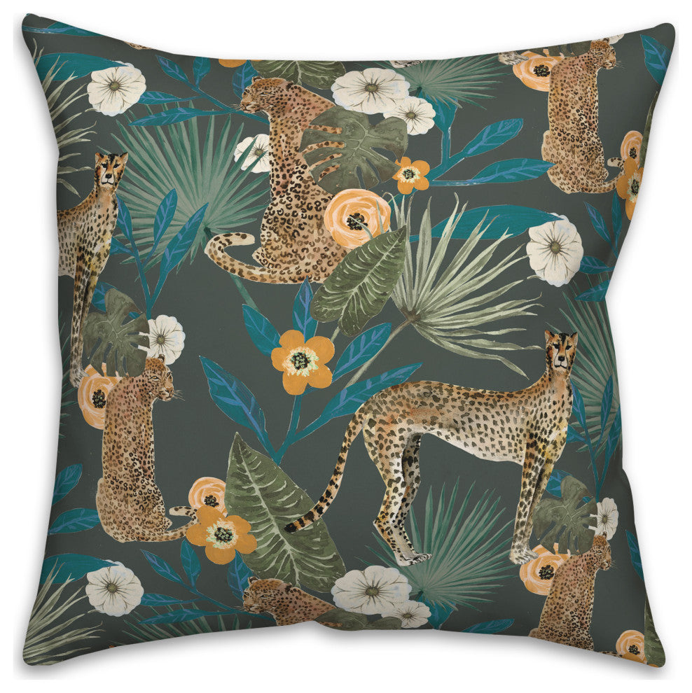 Tropical Cheetah Green 18x18 Spun Poly Pillow