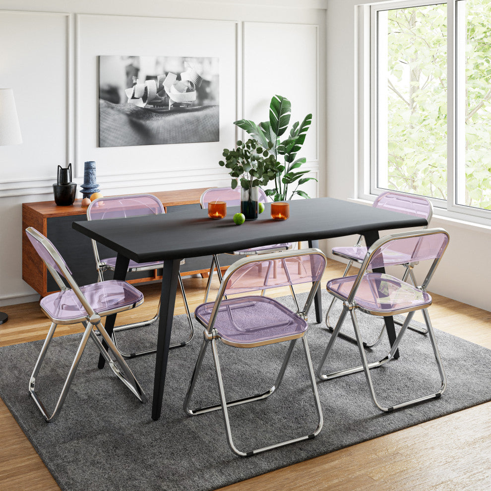 LeisureMod Lawrence 7-Piece Dining Set With Folding Chairs and Table, Magenta
