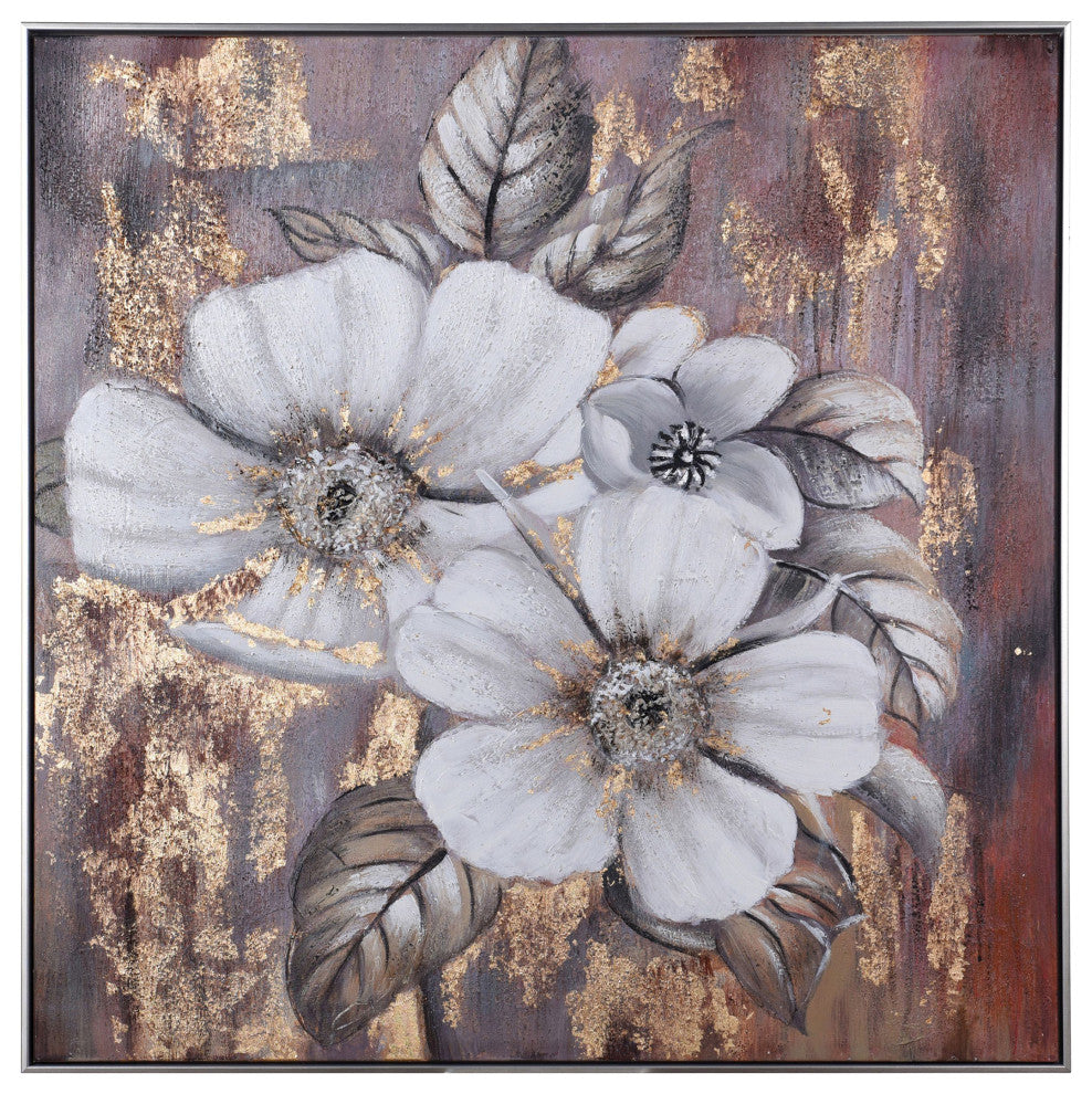 White Lilies on Gold Foil Canvas Art Framed