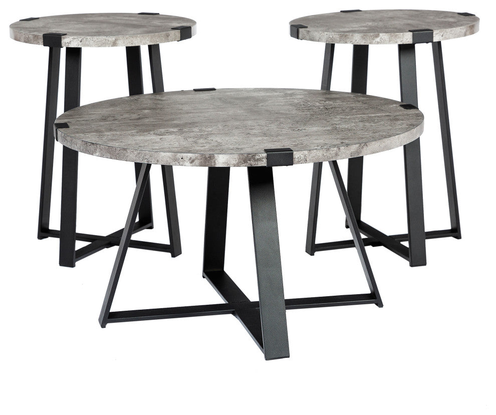 3 Piece Metal Wrap Coffee & Side Table Group - Dark Concrete