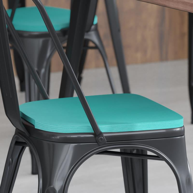 Perry Poly Resin Wood Square Seat w/Rounded Edges for Metal Barstools-Set of 4,