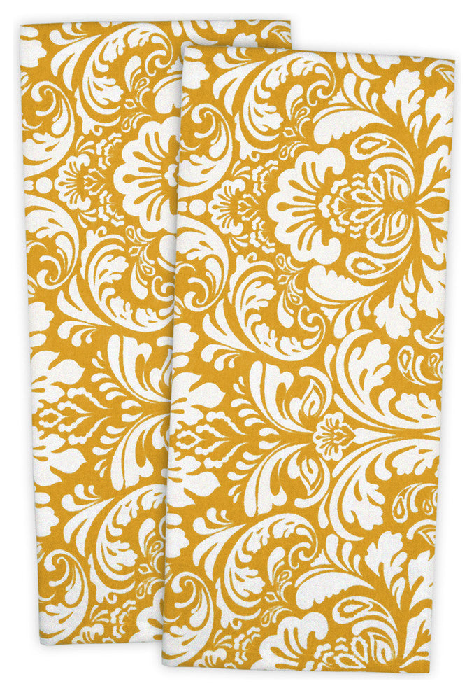 Mustard Damask Dishtowel Set of 2