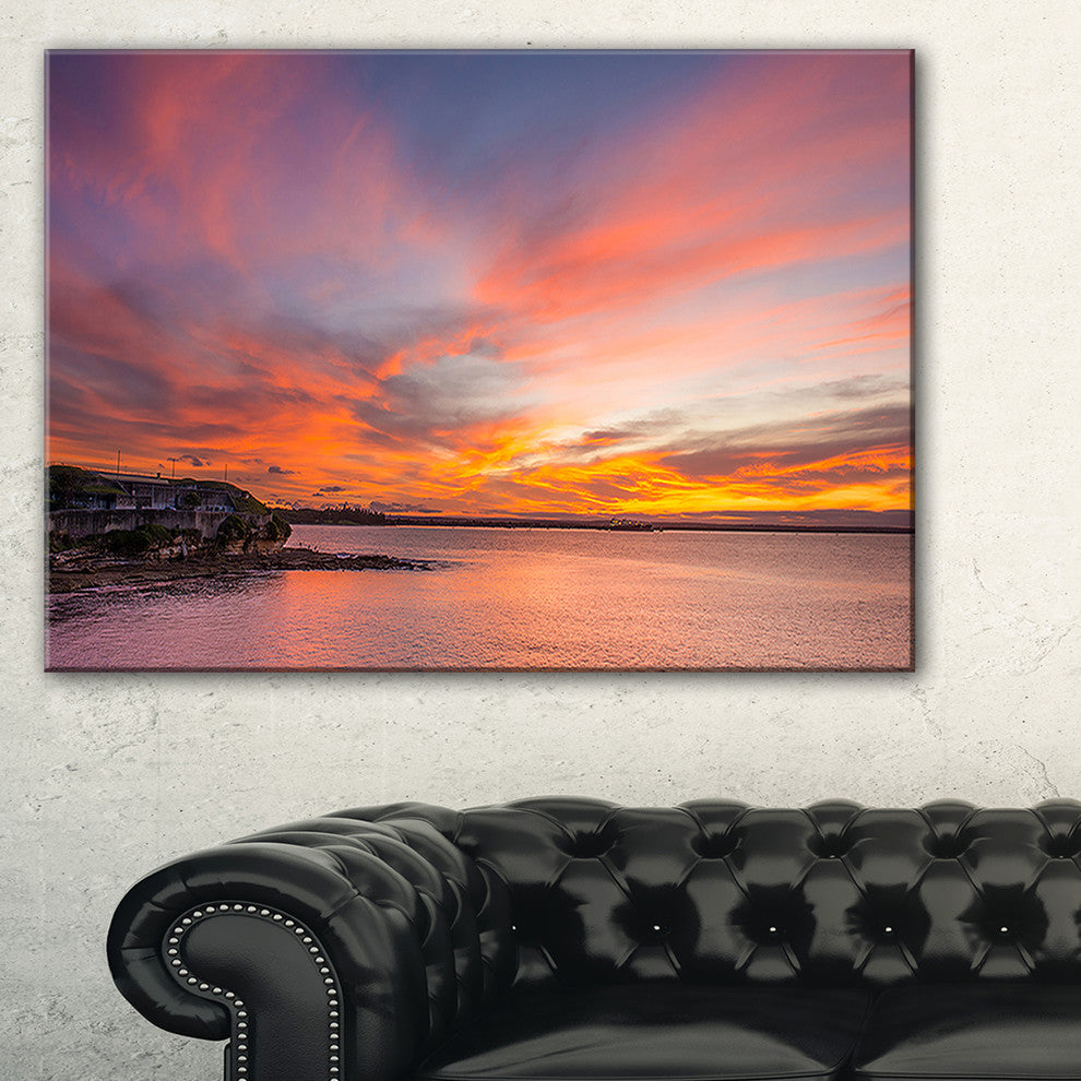 "Calm Sydney Beach With Yellow Sky" Seashore Canvas Print, 40"x20"