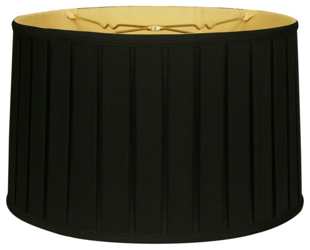 Shallow Drum English Box Pleat Basic Lampshade, 9"x10"x7", Black, 13"x14"x9"