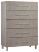 Benzara BM273045 54" Wood 5 Drawer Tall Chest Dresser With Clear Handles, Gray