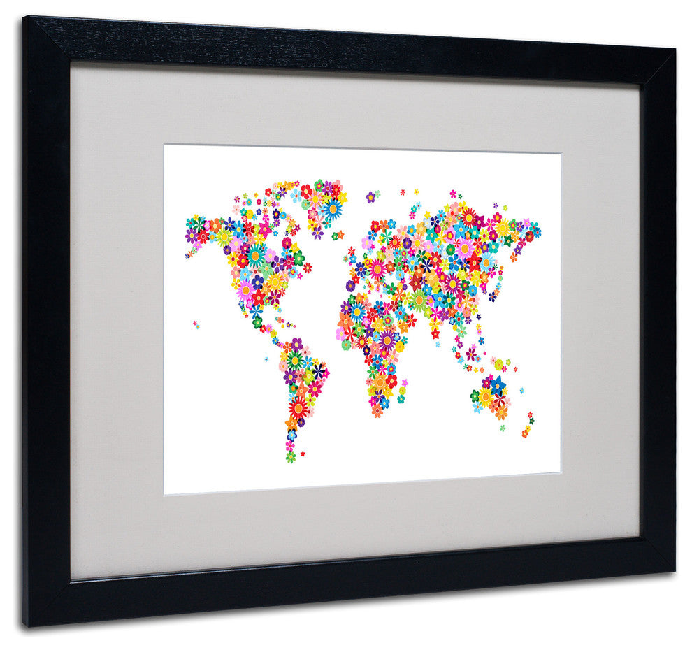 'Flowers World Map 2' Matted Framed Canvas Art by Michael Tompsett