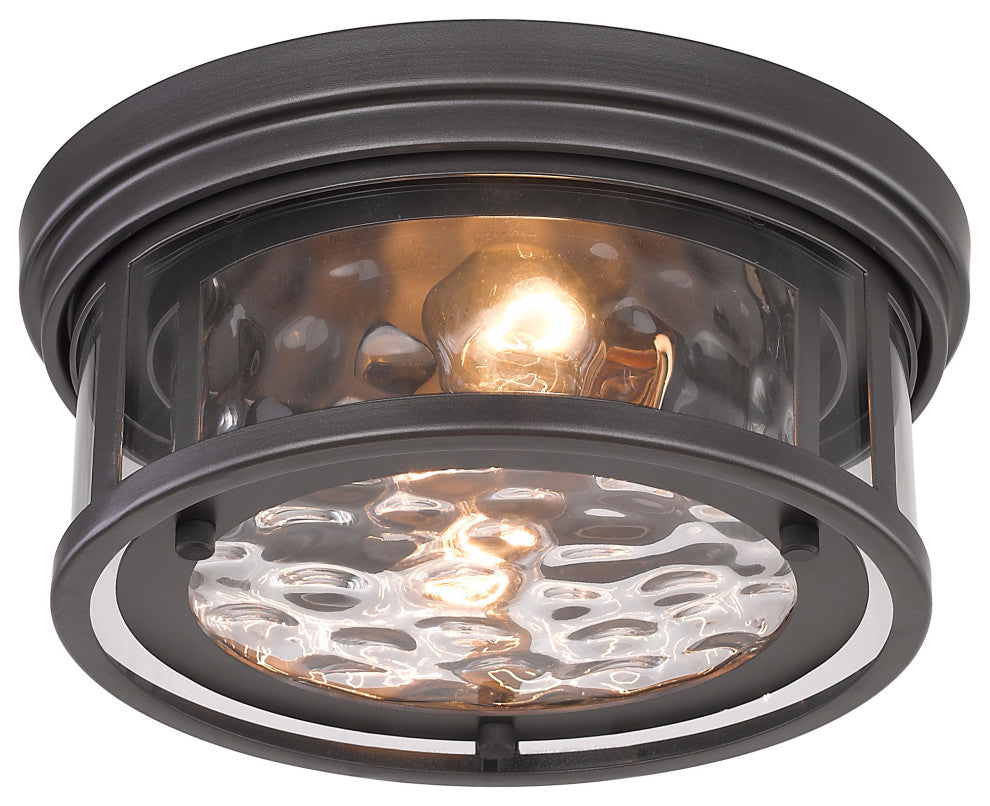 Zlite 493F2-BRZ 2-Light Flush Mount, Inner Clear Water & Outer Clear