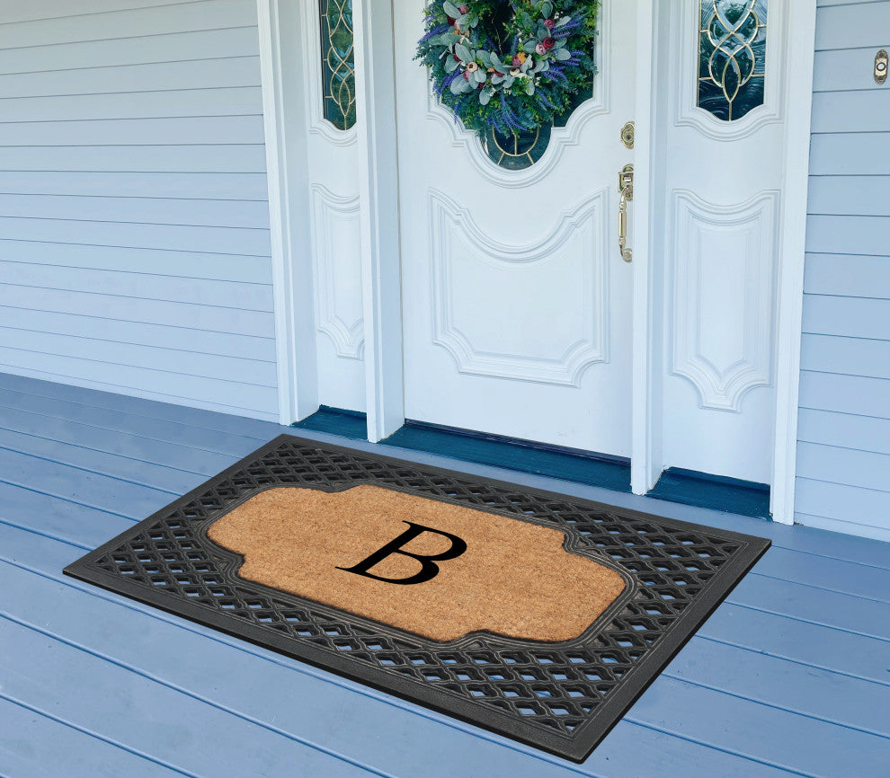 A1HC Mesh Border Rubber and Coir Monogrammed Doormat, 23"X38", Black, B
