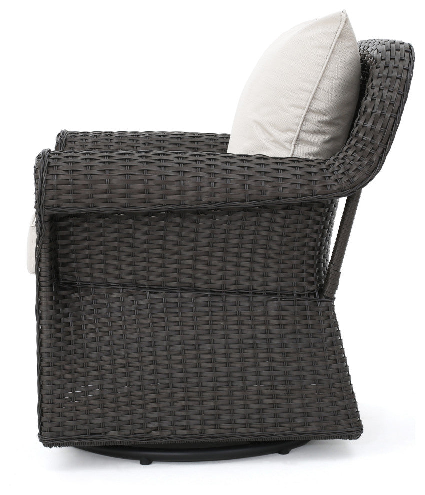 GDF Studio 4-Piece Harding Swivel Club Chair Set with Fire Pit, Dark Brown& Gray