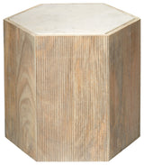 Large Argan Hexagon Table, Natural Wood and White Marble